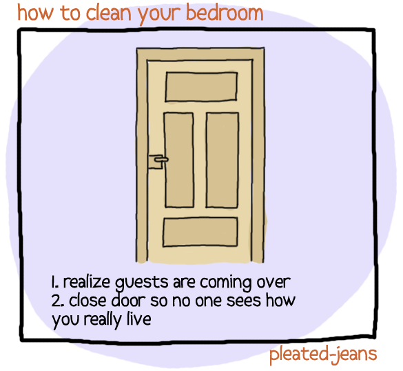 Grab Your supplies. Few of us have supplies to clean the bedroom actually stored in our bedroom. Gathering all supplies together before beginning the job will keep you from getting distracted and failing to complete the job. What you'll need: A basket, bag, or box to put clutter items. A vacuum cleaner or broom. A hamper. A trash container.